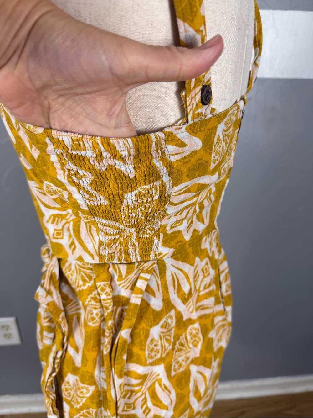Patagonia Pataloha Mustard Yellow Floral Sleeveless Faux Wrap Dress - Picture 10 of 10
